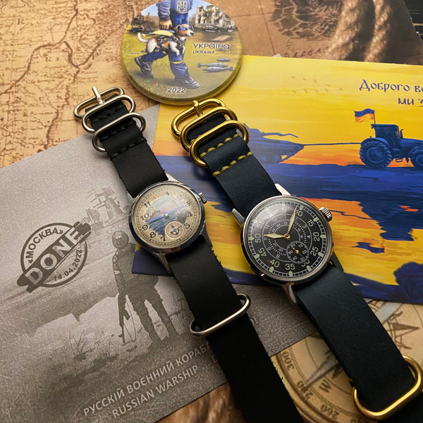 Rare vintage soviet wrist watch Pobeda Hand painted dial case 1950s + Zim Aviator