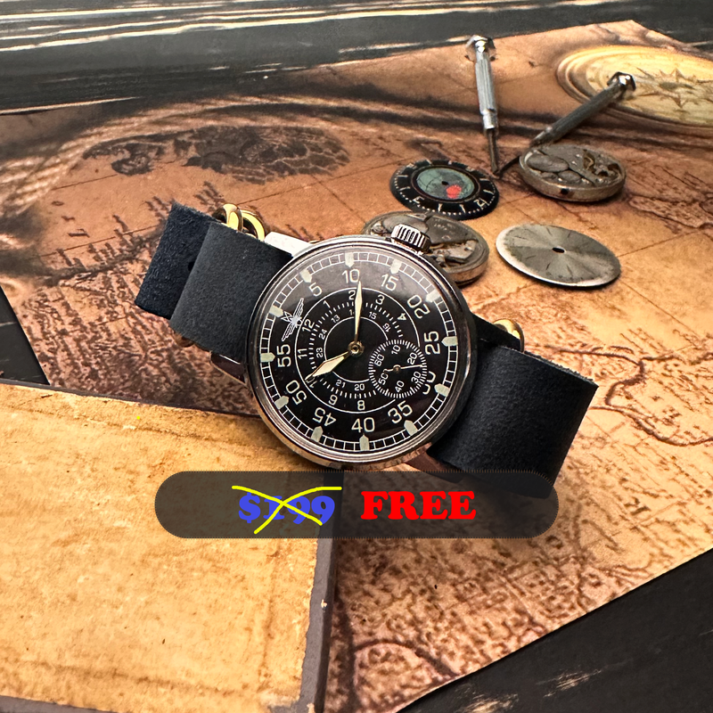 Rare vintage soviet wrist watch Pobeda Hand painted dial case 1950s + Zim Aviator