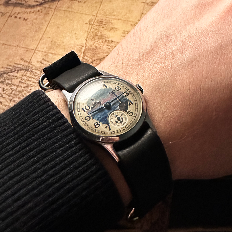 Rare vintage soviet wrist watch Pobeda Hand painted dial case 1950s